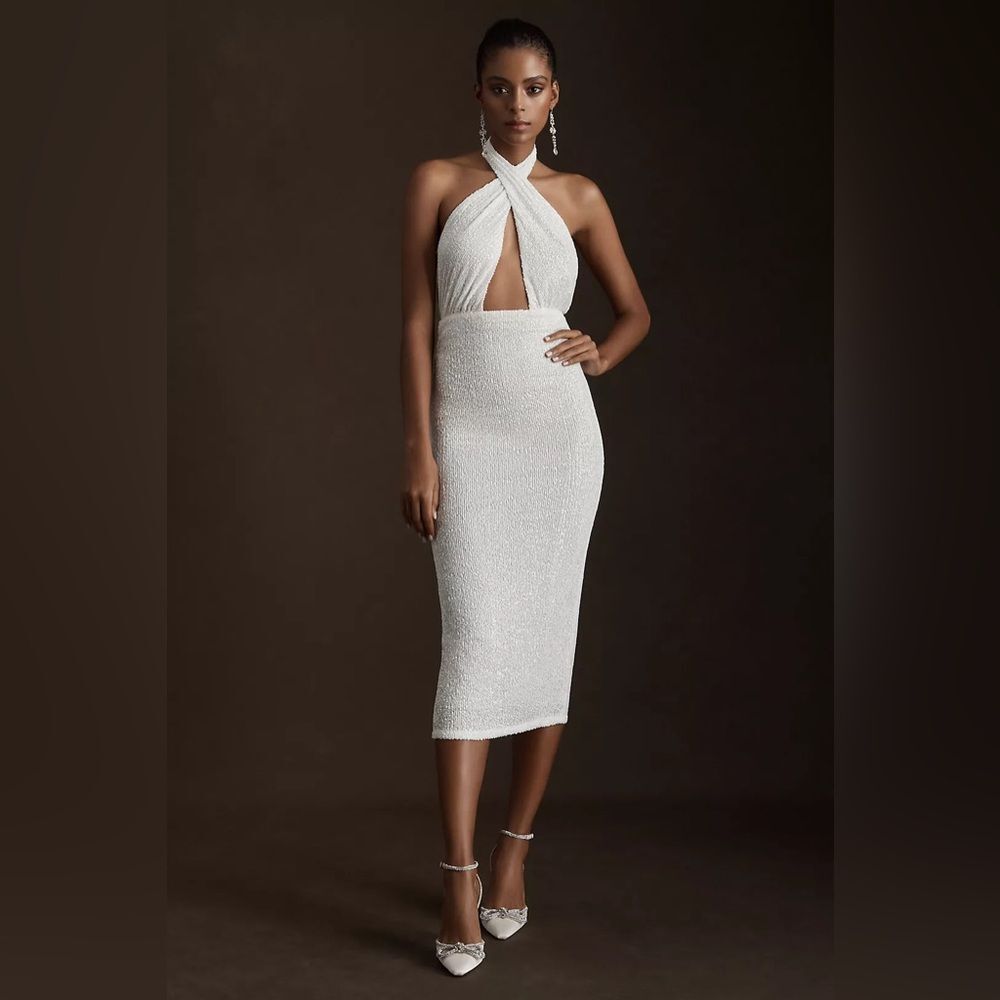 Ronny Kobo Zack Halter Front-Cutout Sequin Midi Dress Women's 8